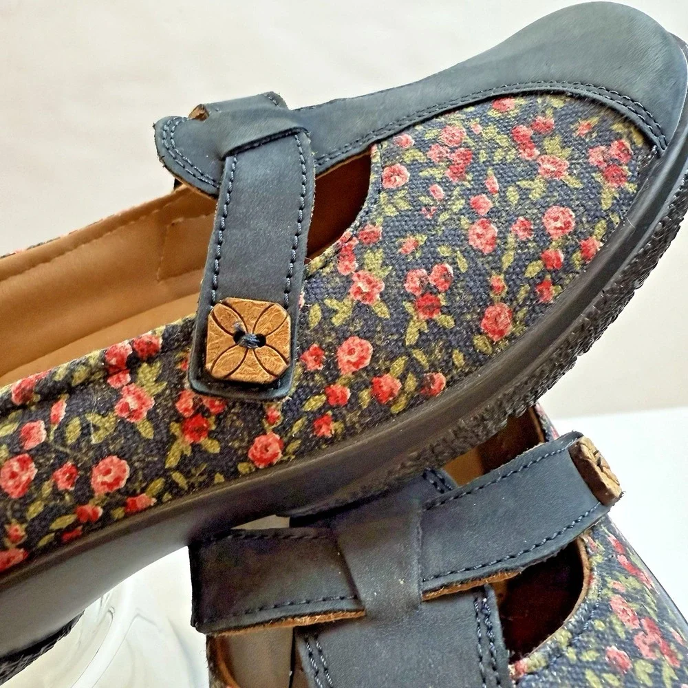 Hotter Leather Mary Jane Shoes Women US 7 EU 38 Nirvana Floral Slip On Comfort